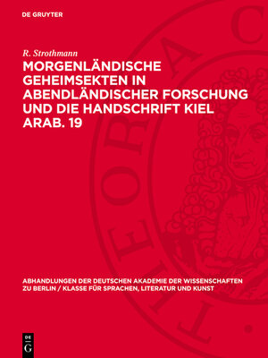 cover image of Morgenländische Geheimsekten in abendländischer Forschung und die Handschrift Kiel Arab. 19